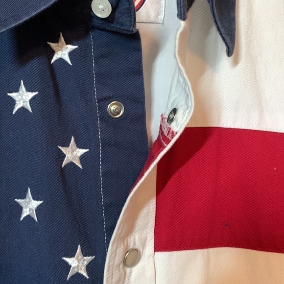 Larro American Flag Pearl Snap 100% Cotton Button Down Shirt, M - Picture 8 of 8